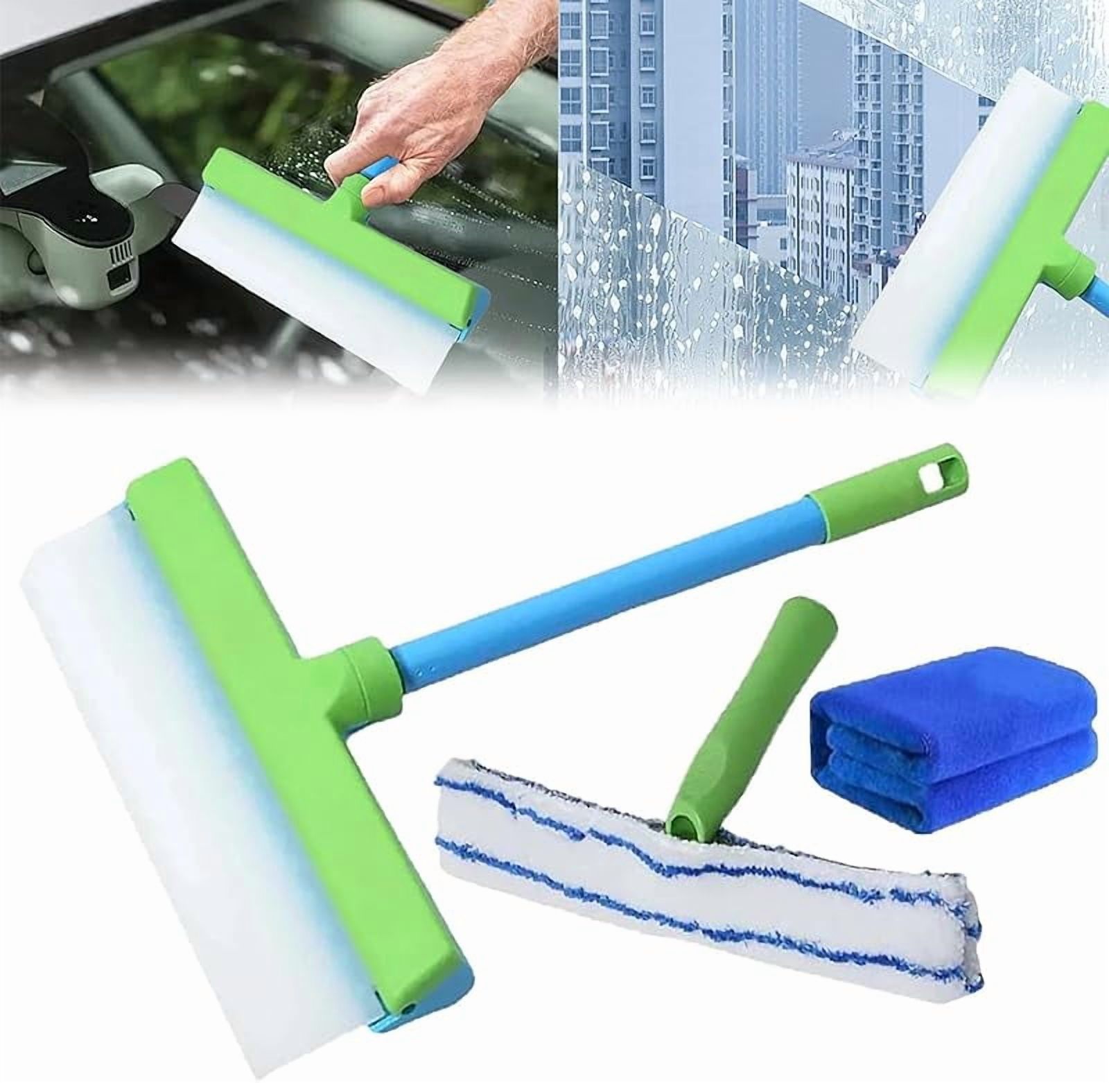 Aqua Blade Window Cleaning Kit, Aqua Blade Squeegee, Silicone Window Squeegee Kit, 3 in 1 Window Cleaning Scraper for Shower Glass Mirror Door Car (Green White, 1 Pc)